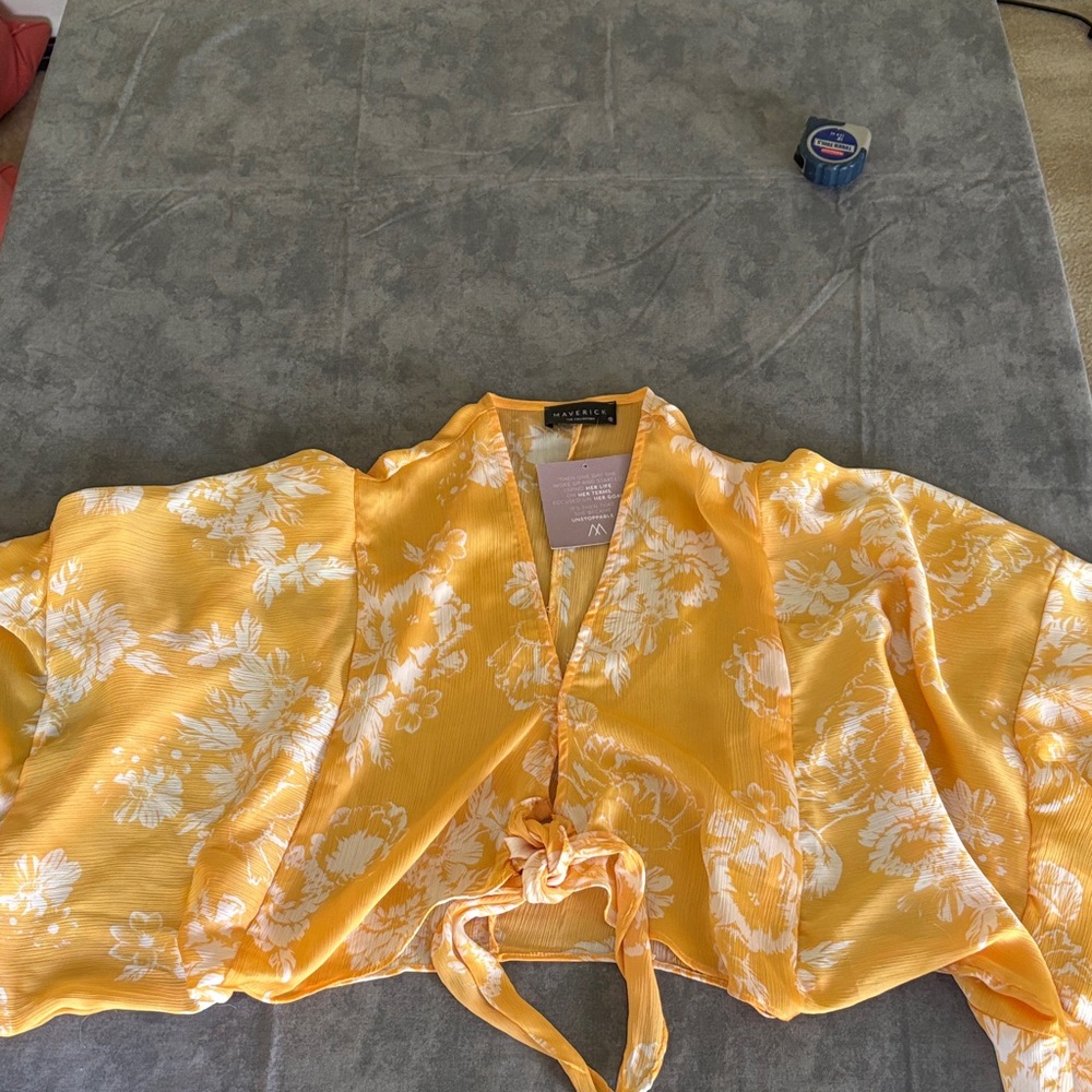 Yellow Floral Crop Top with Tie Front